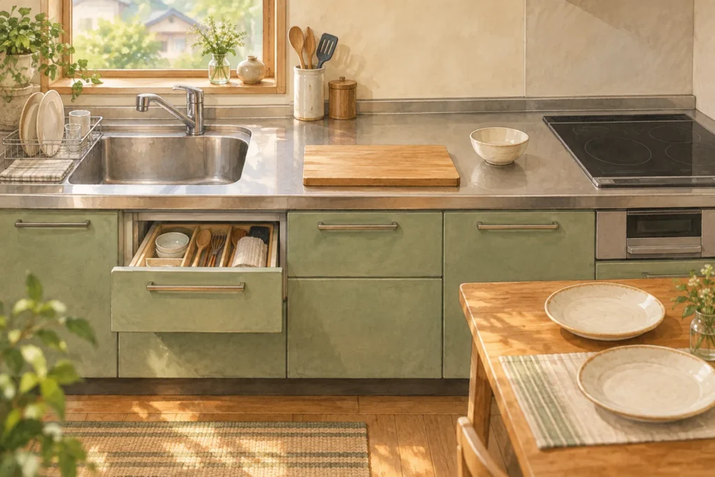 Illustration of a clear kitchen workspace