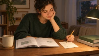 学ぶ目的を確かめて一冊の教材を選び、ほかの本を保留にするイラスト