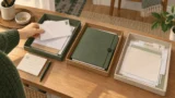 届いた書類を対応中・原本保管・確認待ちに分け、次の行動をメモするイラスト